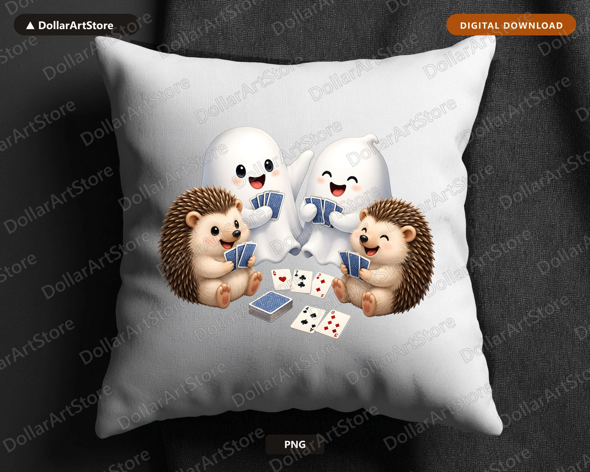 Cute Halloween Ghost & Hedgehog PNG, Game Night Sublimation Design, Digital Download
