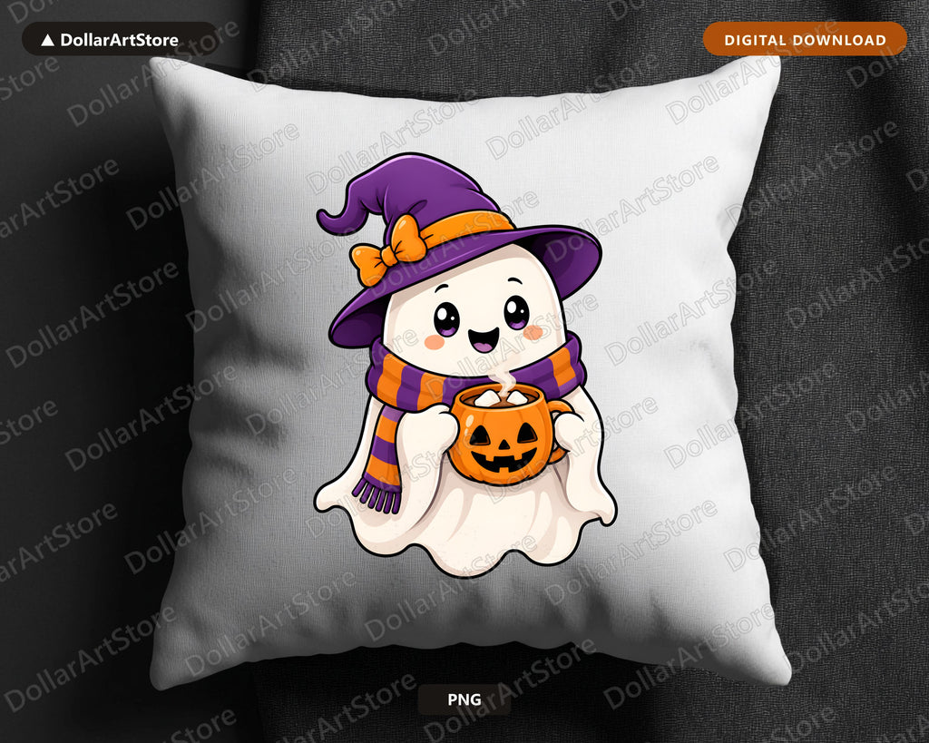 Cute Halloween Ghost PNG, Witch Hat Design, Sublimation Shirt Download