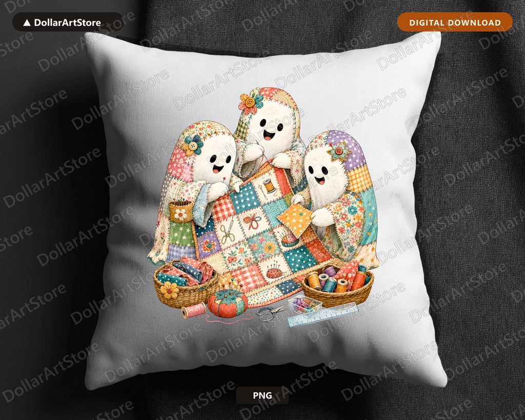 Crafting Ghost PNG, Sewing Sublimation Design, Quilt Shirt Print Download