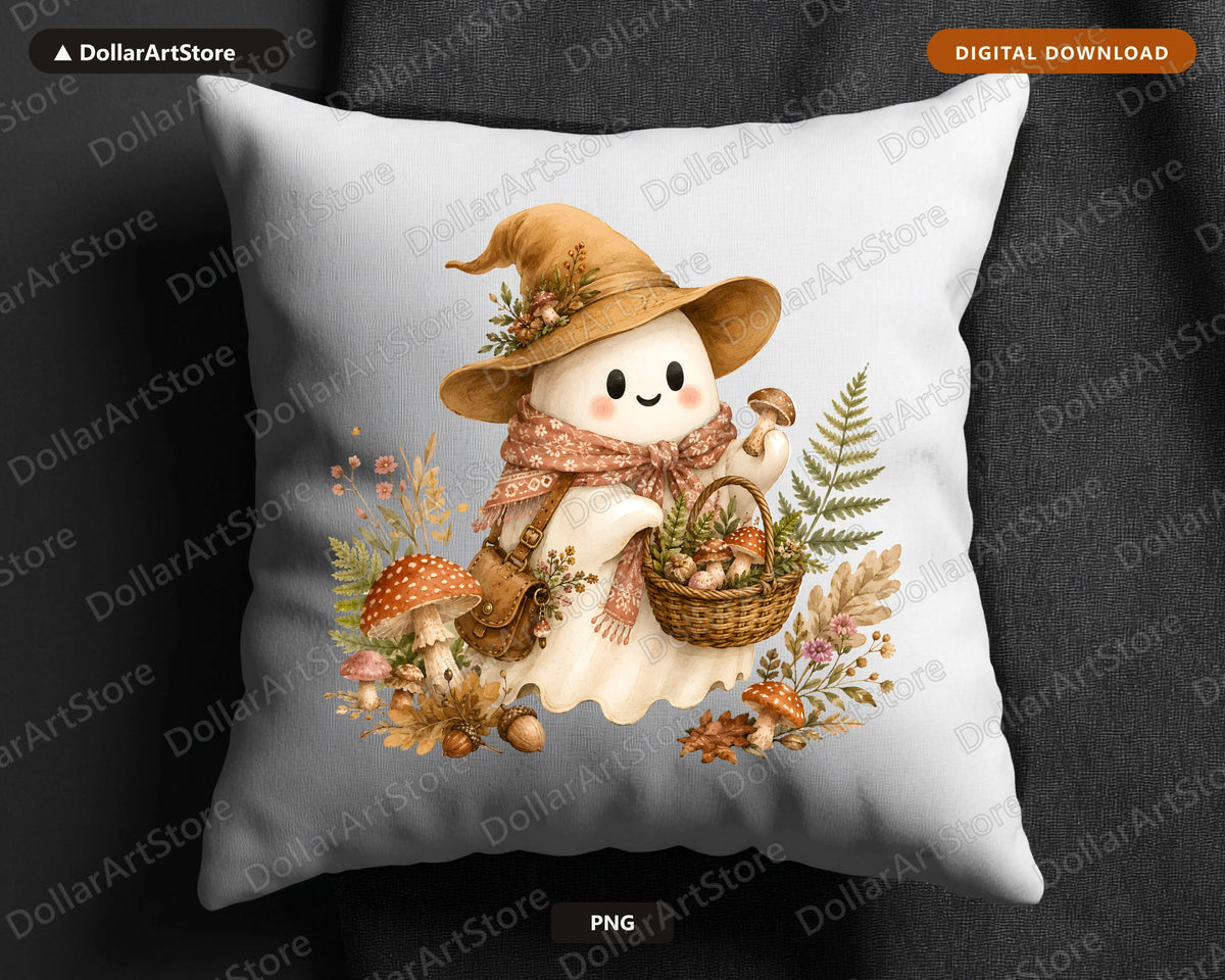 Boho Ghost PNG, Autumn Mushroom Design, Sublimation Shirt & Tumbler Print