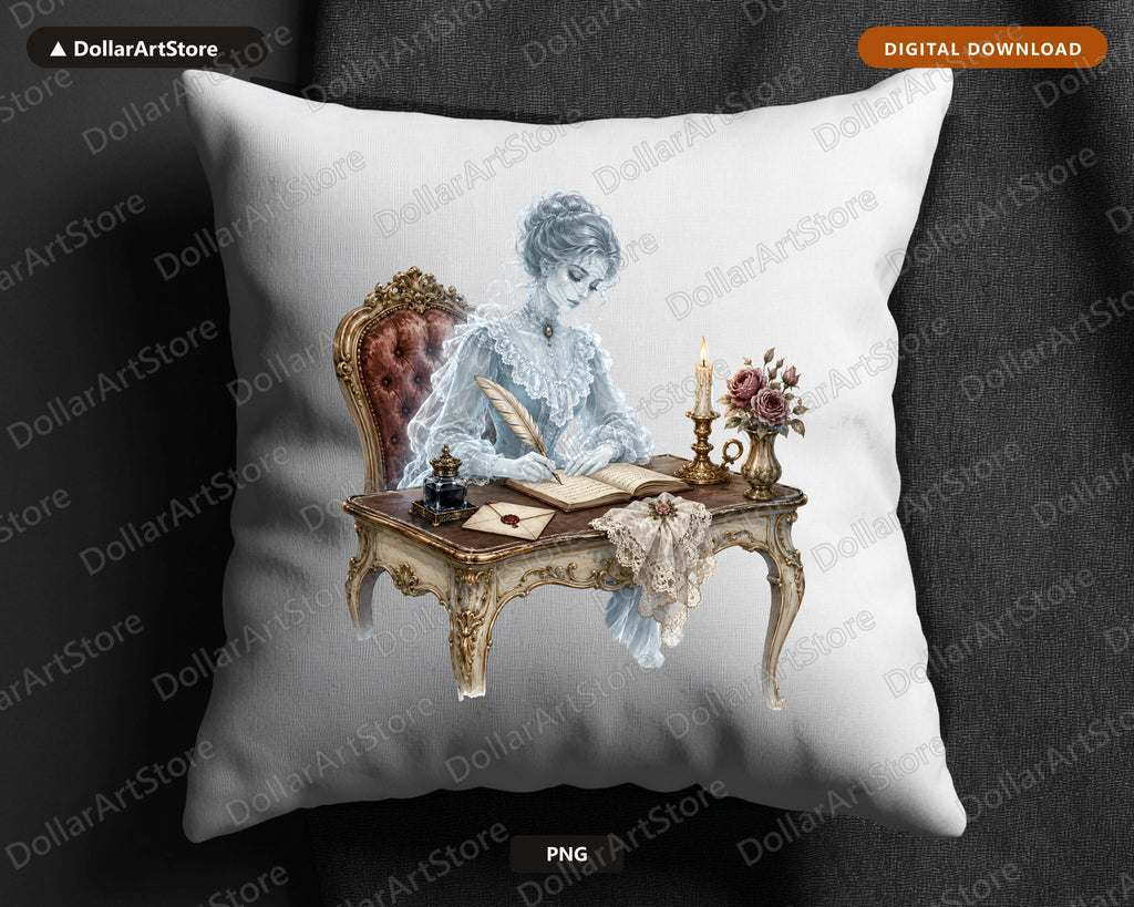 Bookish Ghost PNG, Victorian Spirit Design, Sublimation Digital Download
