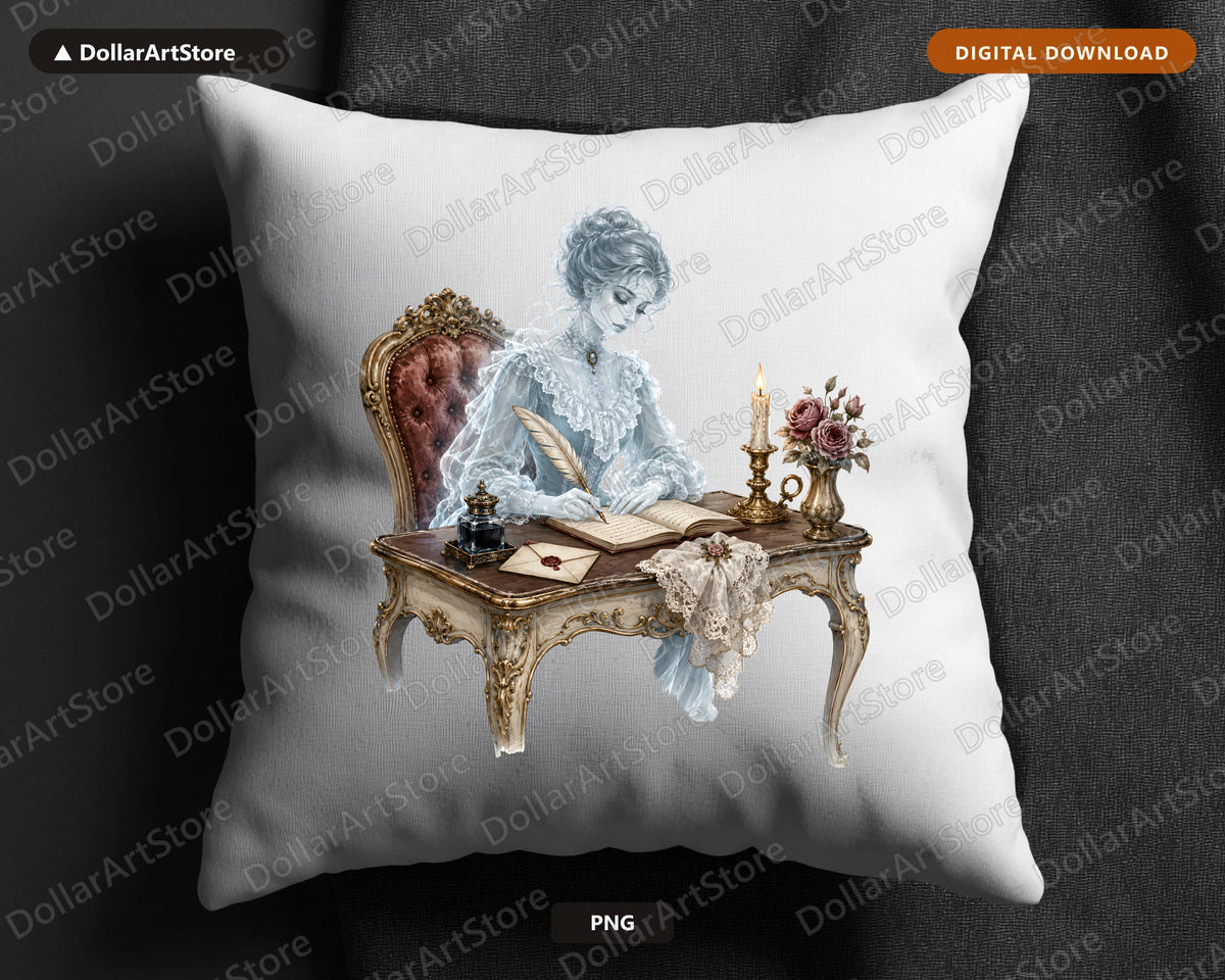 Bookish Ghost PNG, Victorian Spirit Design, Sublimation Digital Download
