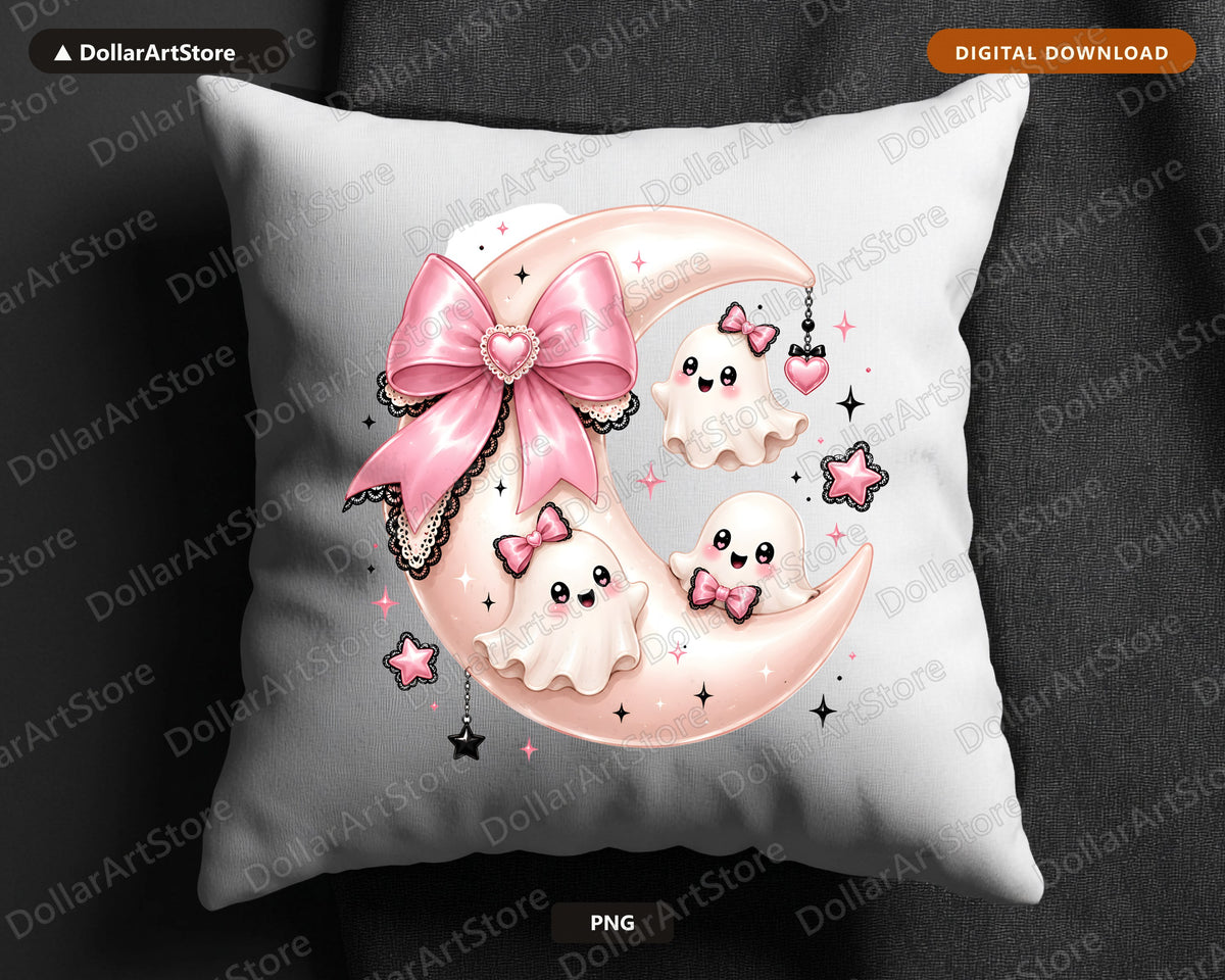 Coquette Halloween Ghost PNG, Cute Pink Bow Design Sublimation Shirt Download