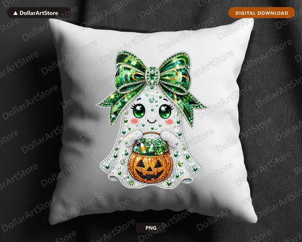 Cute Ghost Girl PNG, Rhinestone Halloween Design, Sublimation Shirt PNG