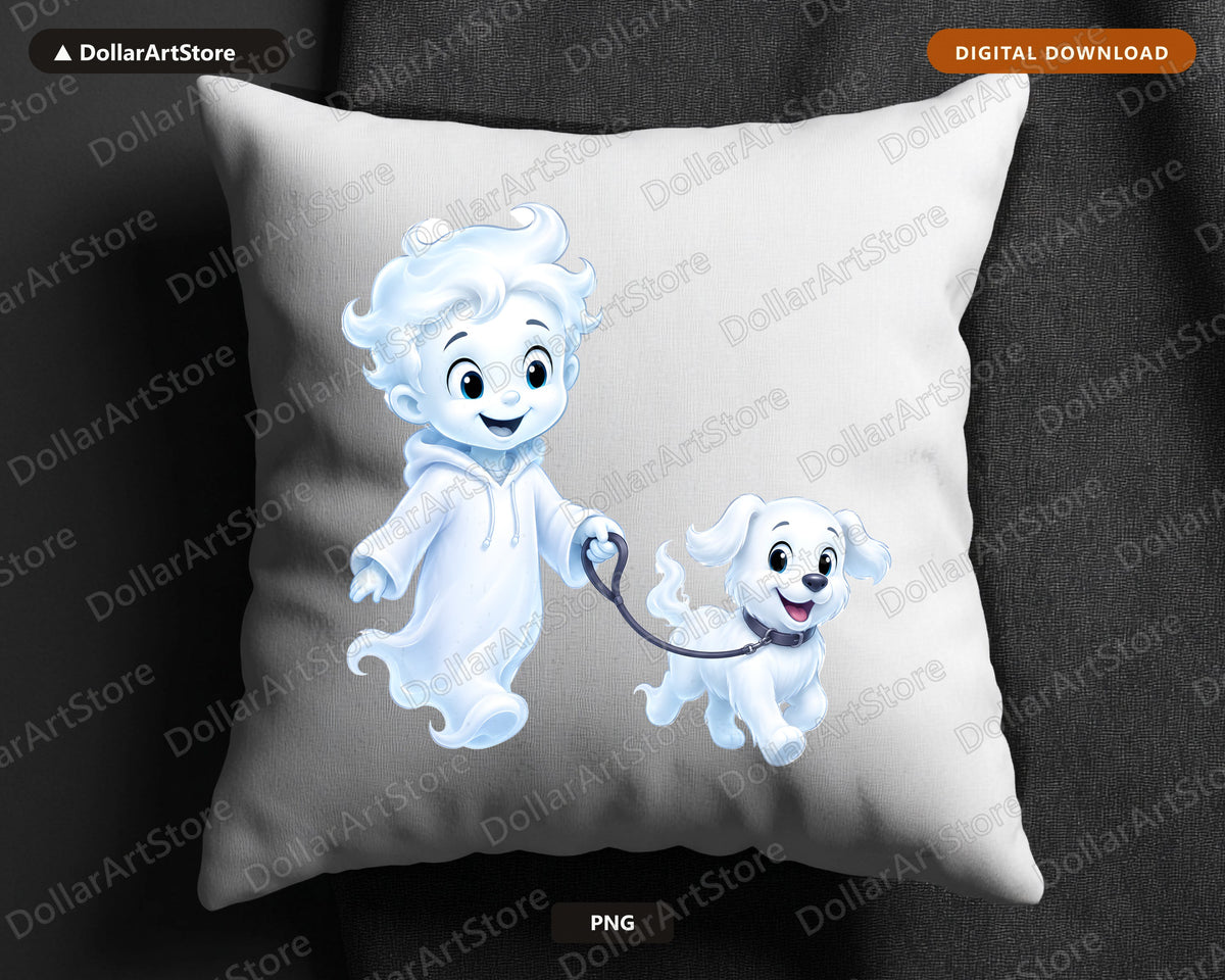Cute Halloween Ghost PNG, Friendly Ghost with Dog Sublimation Design