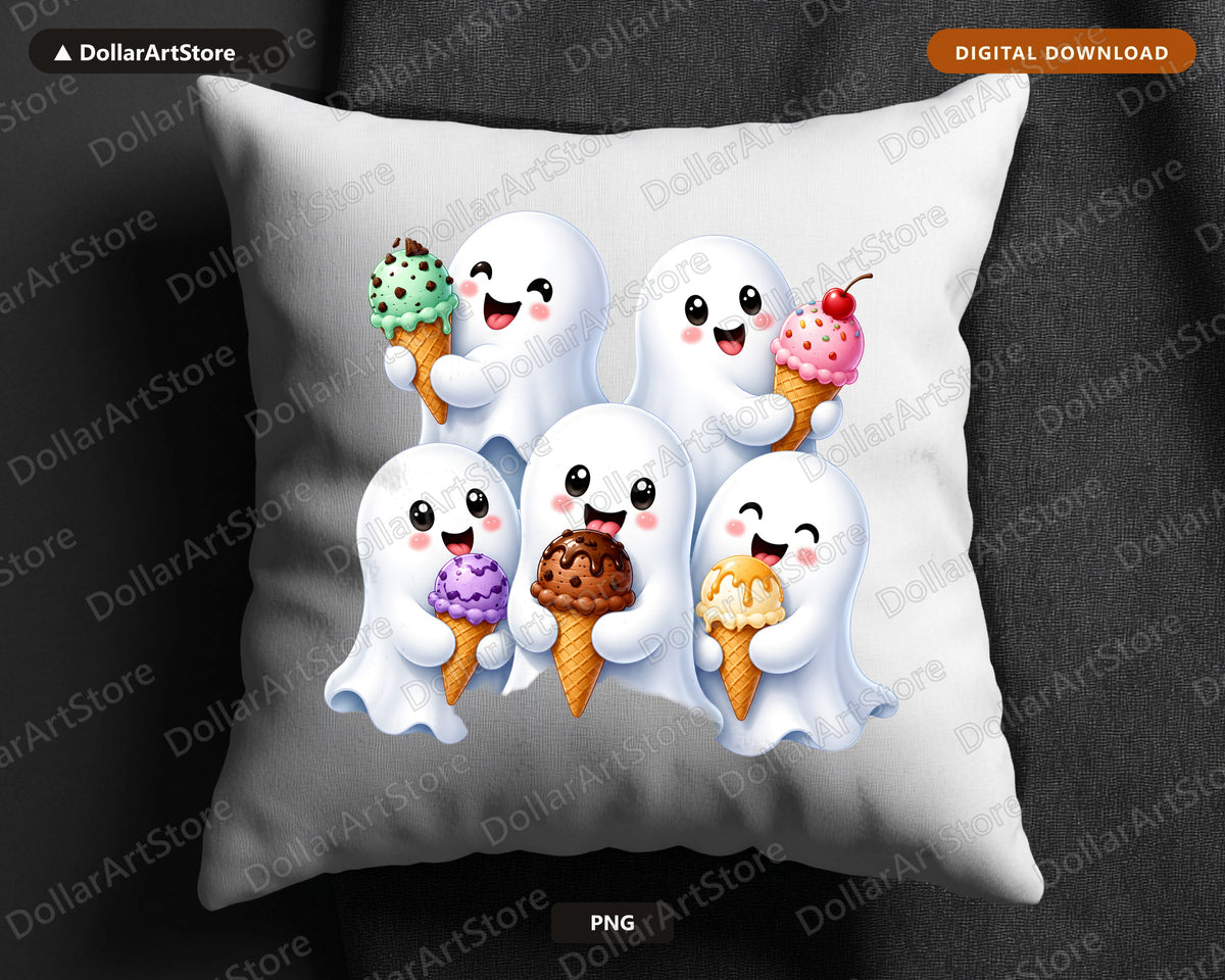 Cute Halloween Ghost PNG, Ice Cream Design, Sublimation Digital Download