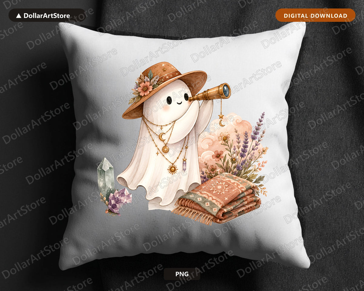 Boho Ghost PNG Sublimation Design, Autumn Celestial Shirt Design Download