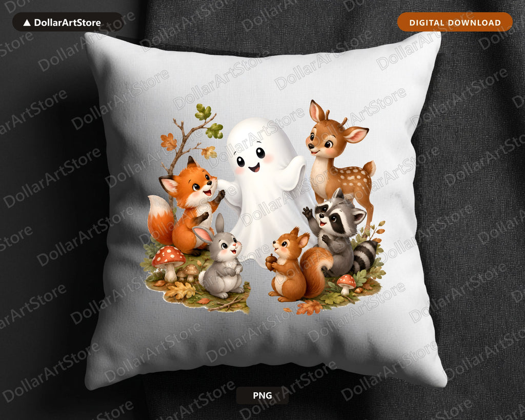 Cute Halloween Ghost PNG, Woodland Animals Sublimation Design, Shirt Print Digital Download