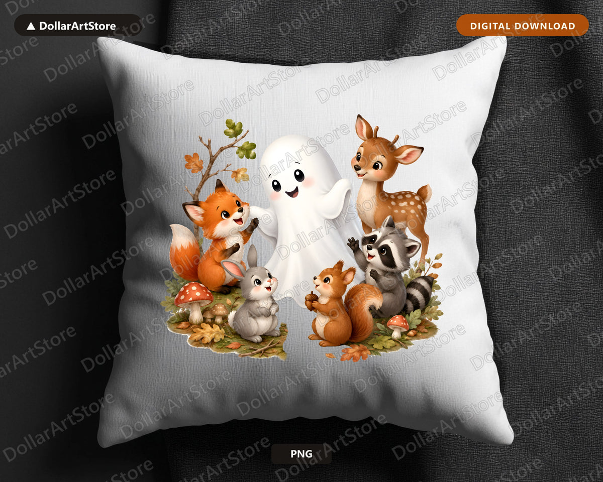 Cute Halloween Ghost PNG, Woodland Animals Sublimation Design, Shirt Print Digital Download