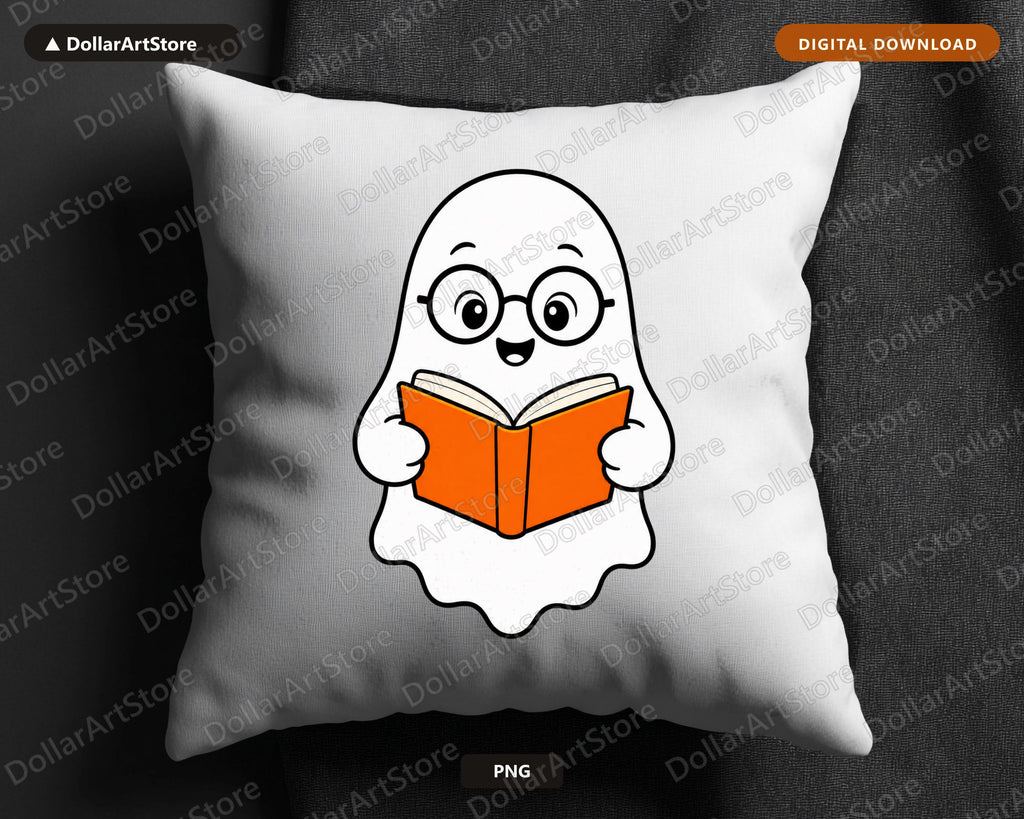 Bookish Ghost PNG, Cute Reading Character, Sublimation Design Digital Download