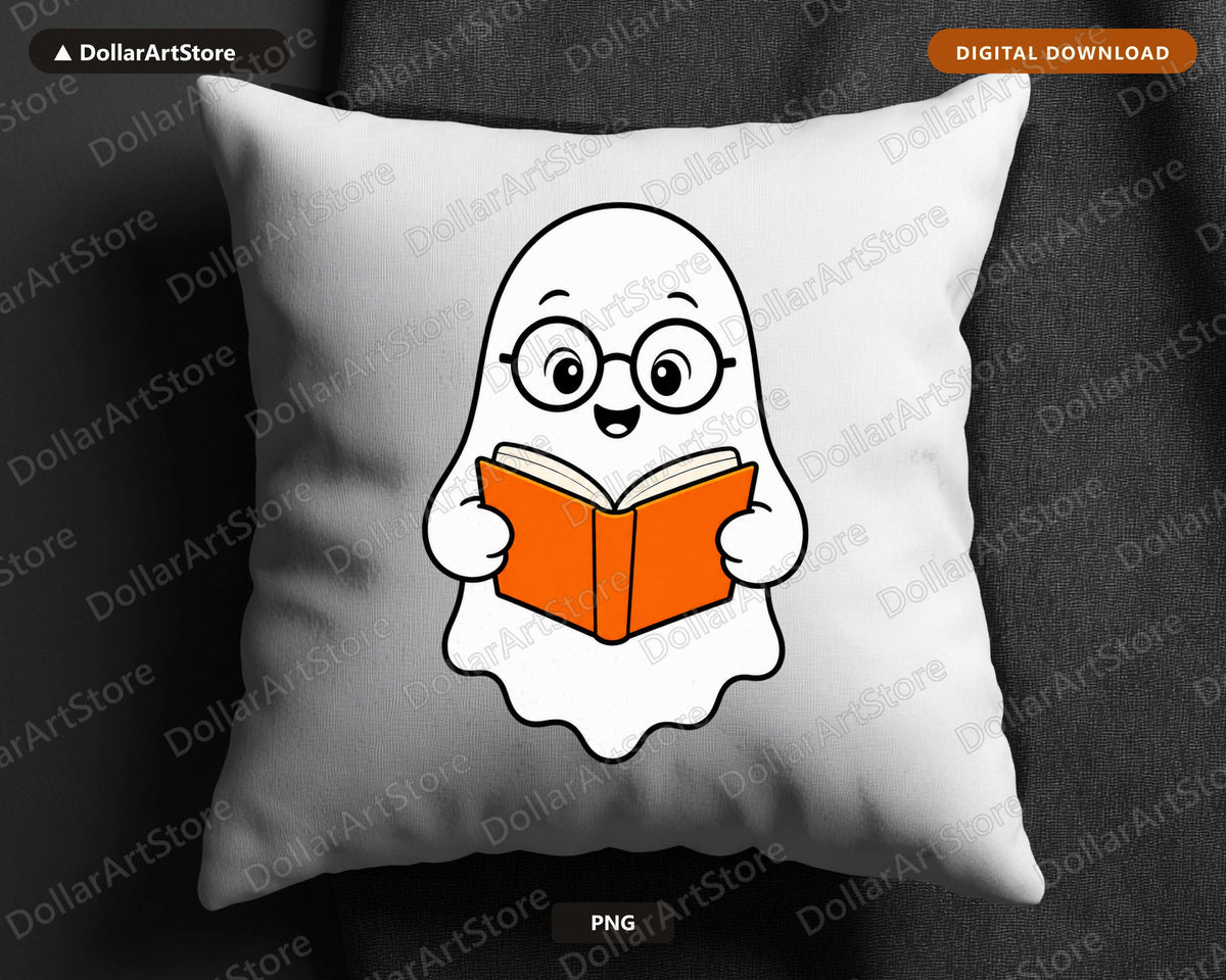 Bookish Ghost PNG, Cute Reading Character, Sublimation Design Digital Download