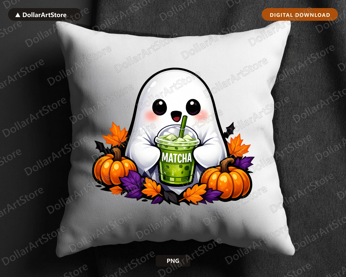 Cute Ghost Matcha PNG, Halloween Sublimation Design, Shirt & Tumbler Print