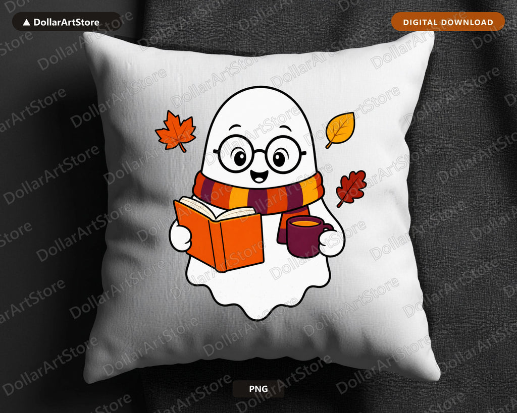Bookish Ghost PNG, Autumn Sublimation Design, Reading Season Shirt Print