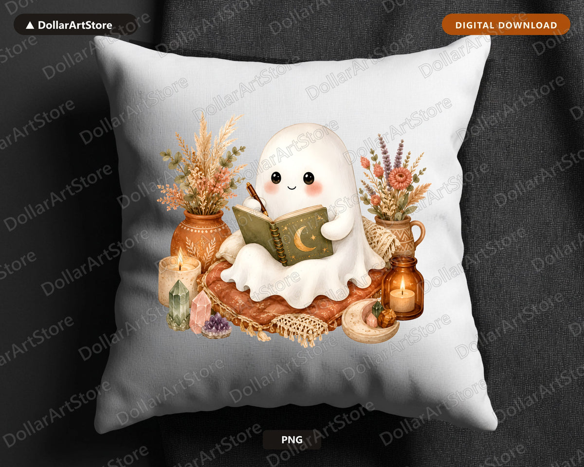 Bookish Ghost PNG Sublimation Design, Autumn Shirt Design Digital Download