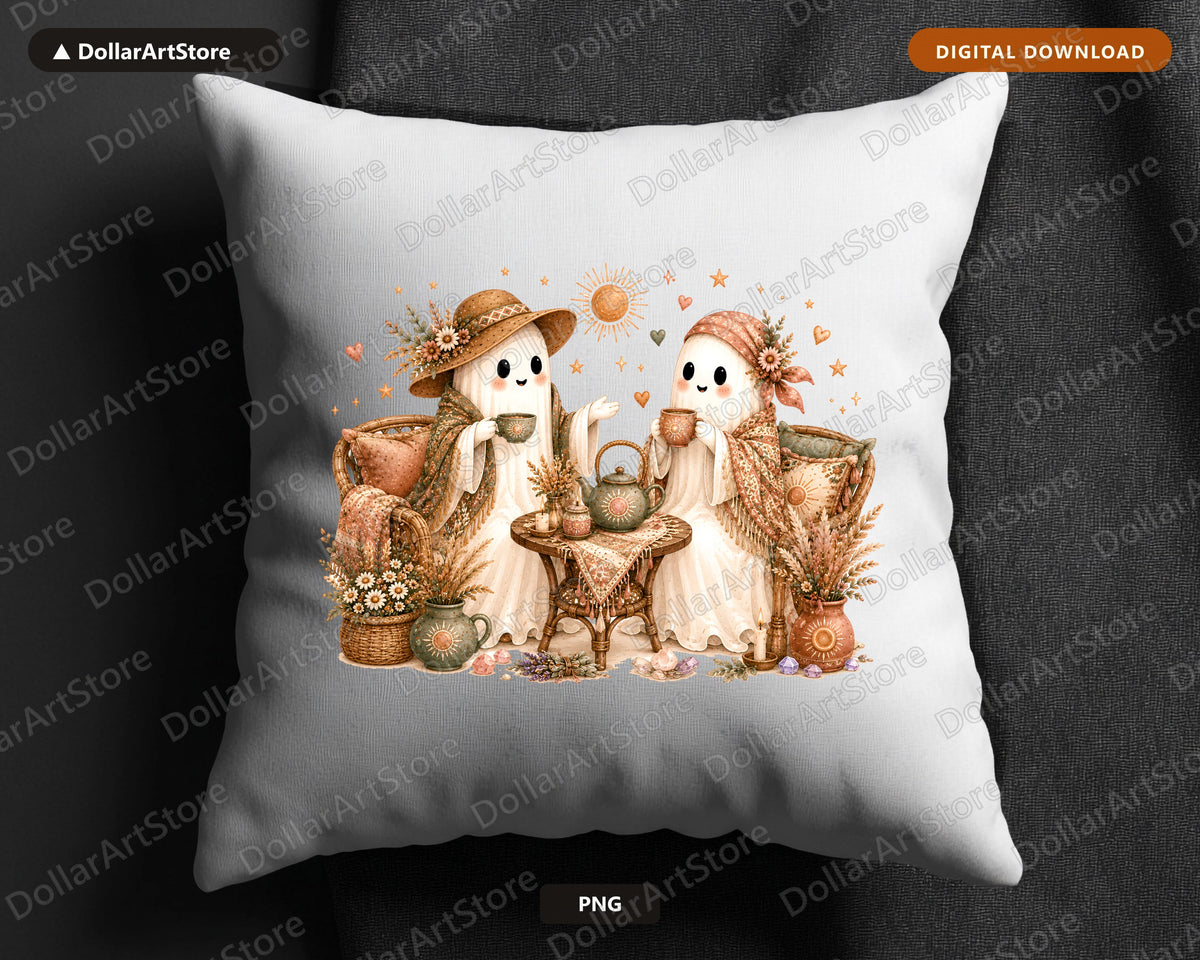 Cute Ghost PNG, Autumn Tea Party, Sublimation Design for Shirts