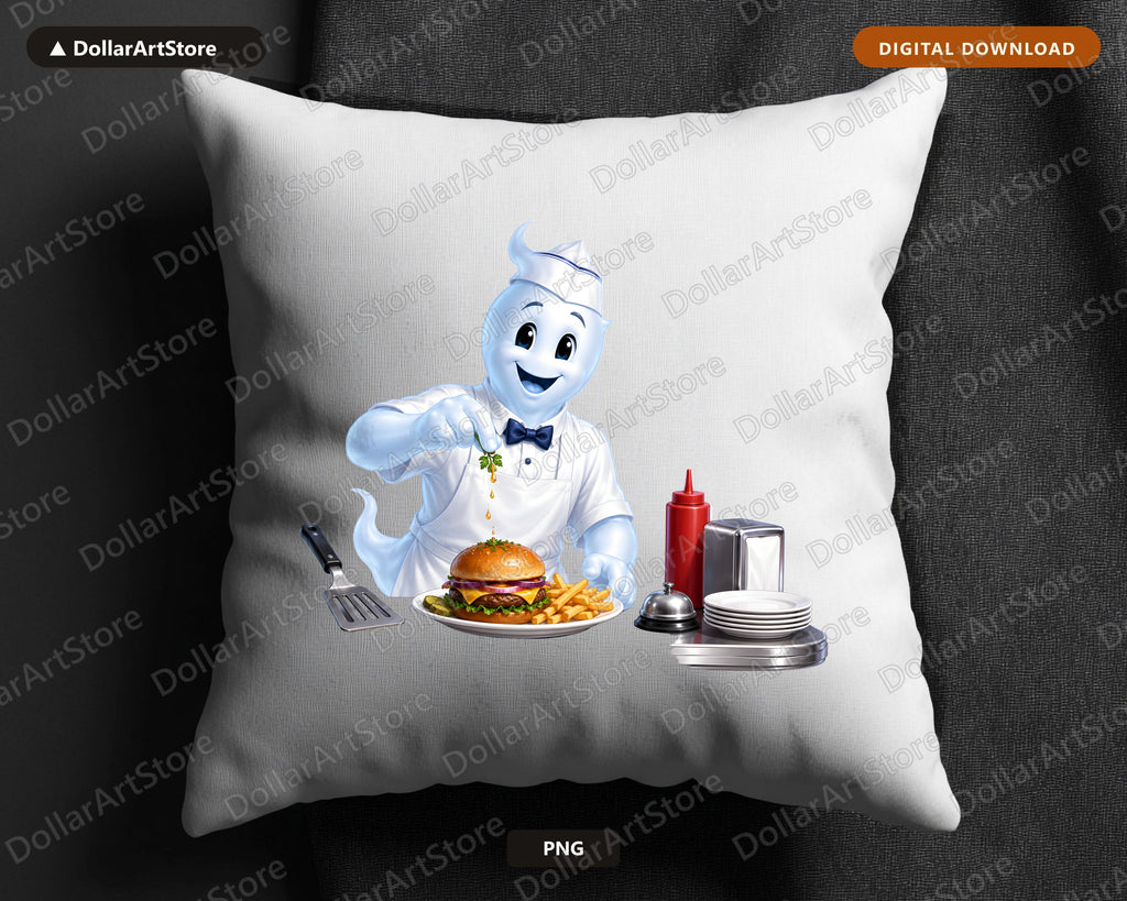 Cute Chef Ghost PNG, Burger Restaurant Design, Sublimation Download