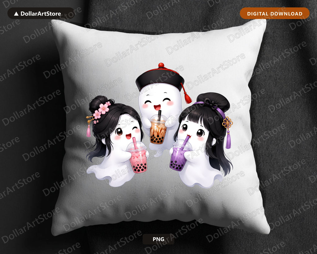 Cute Halloween Ghost PNG, Boba Tea Design, Sublimation Shirt Download
