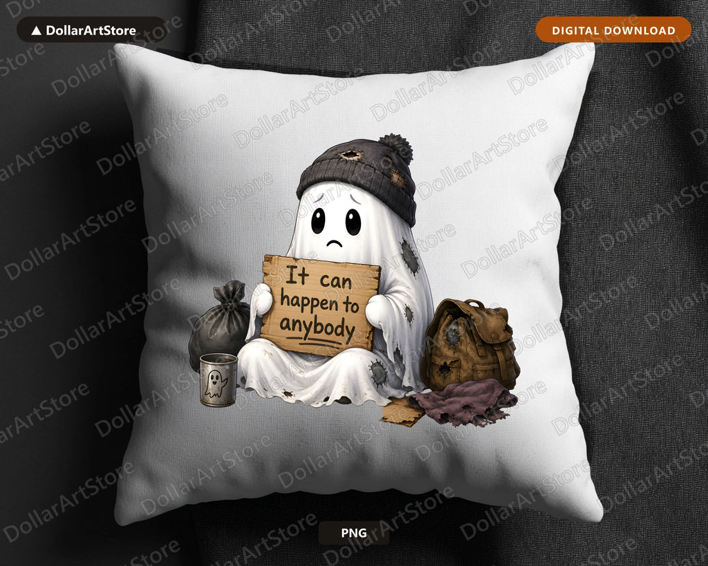 Sad Ghost PNG Sublimation Design, Cute Halloween Shirt Design Digital Download