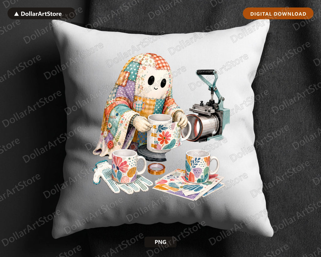 Crafty Ghost PNG Sublimation Design, Tumbler Mug Shirt Digital Download