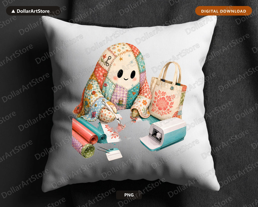 Crafty Ghost PNG Sublimation Design | Sewing Shirt Design Digital Download