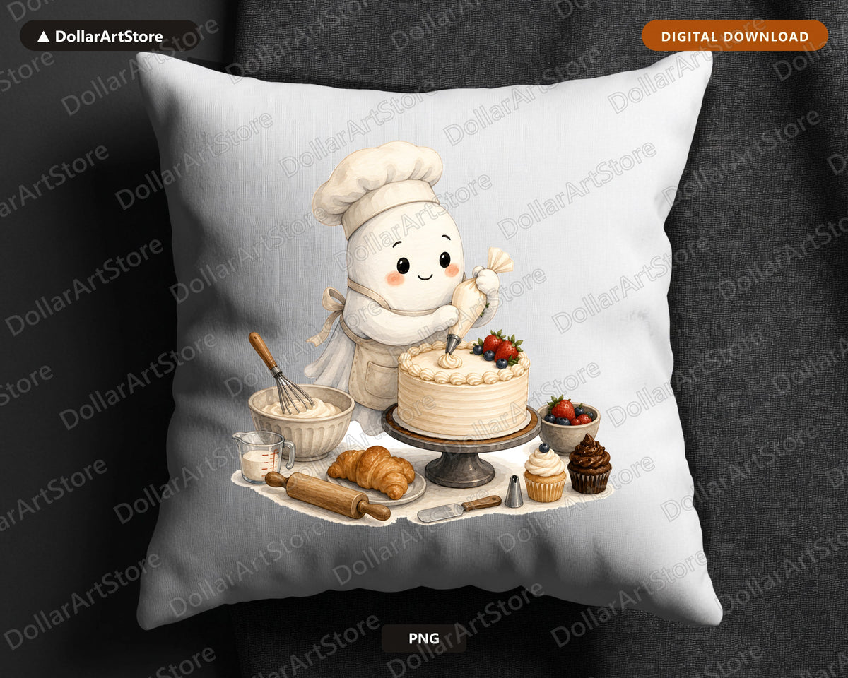 Baker Ghost PNG, Sublimation Design, Baking Character Digital Download