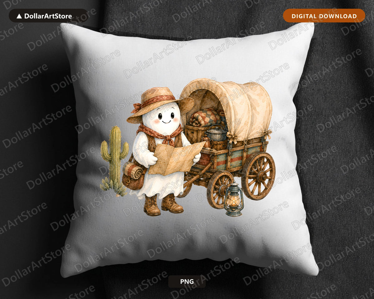 Cowboy Ghost PNG, Western Wagon Sublimation Design, Shirt & Tumbler Graphic Download