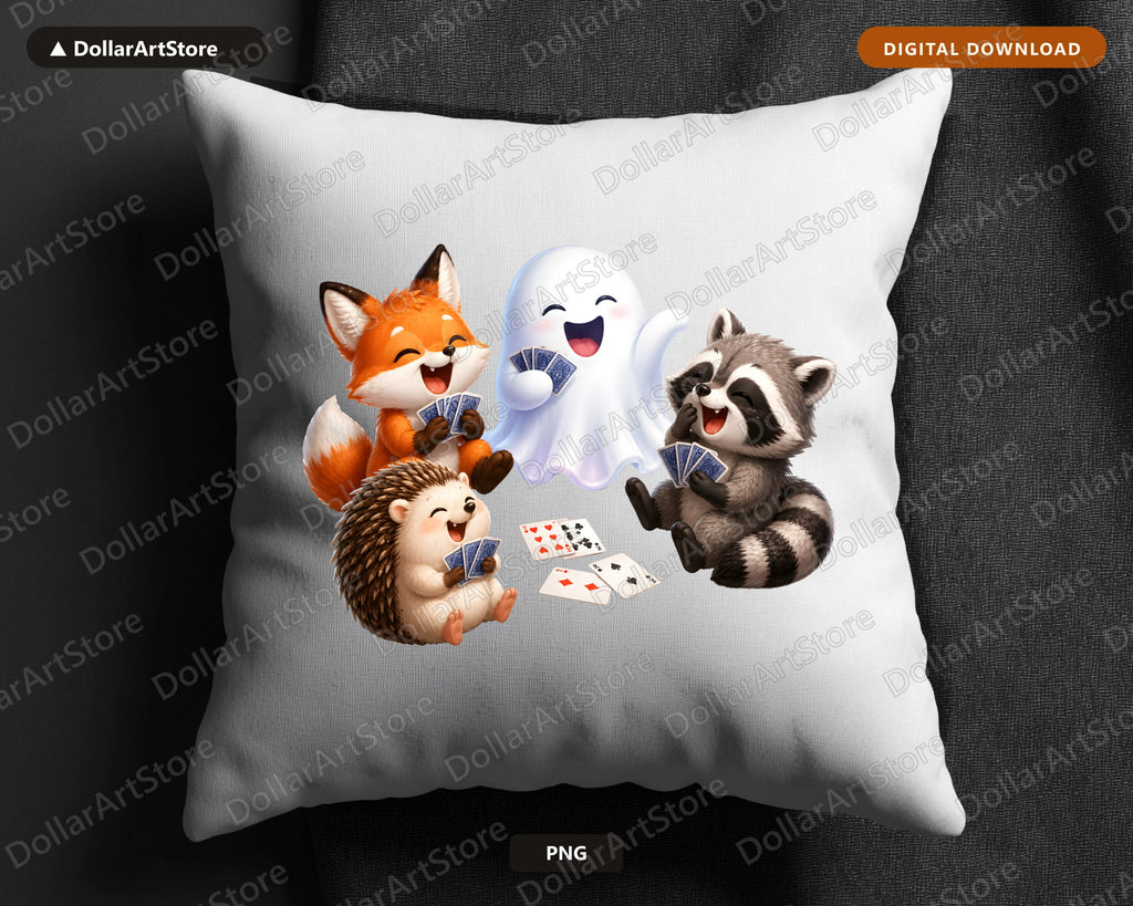 Cute Halloween Ghost & Animals PNG, Sublimation Design, Shirt Design Digital Download