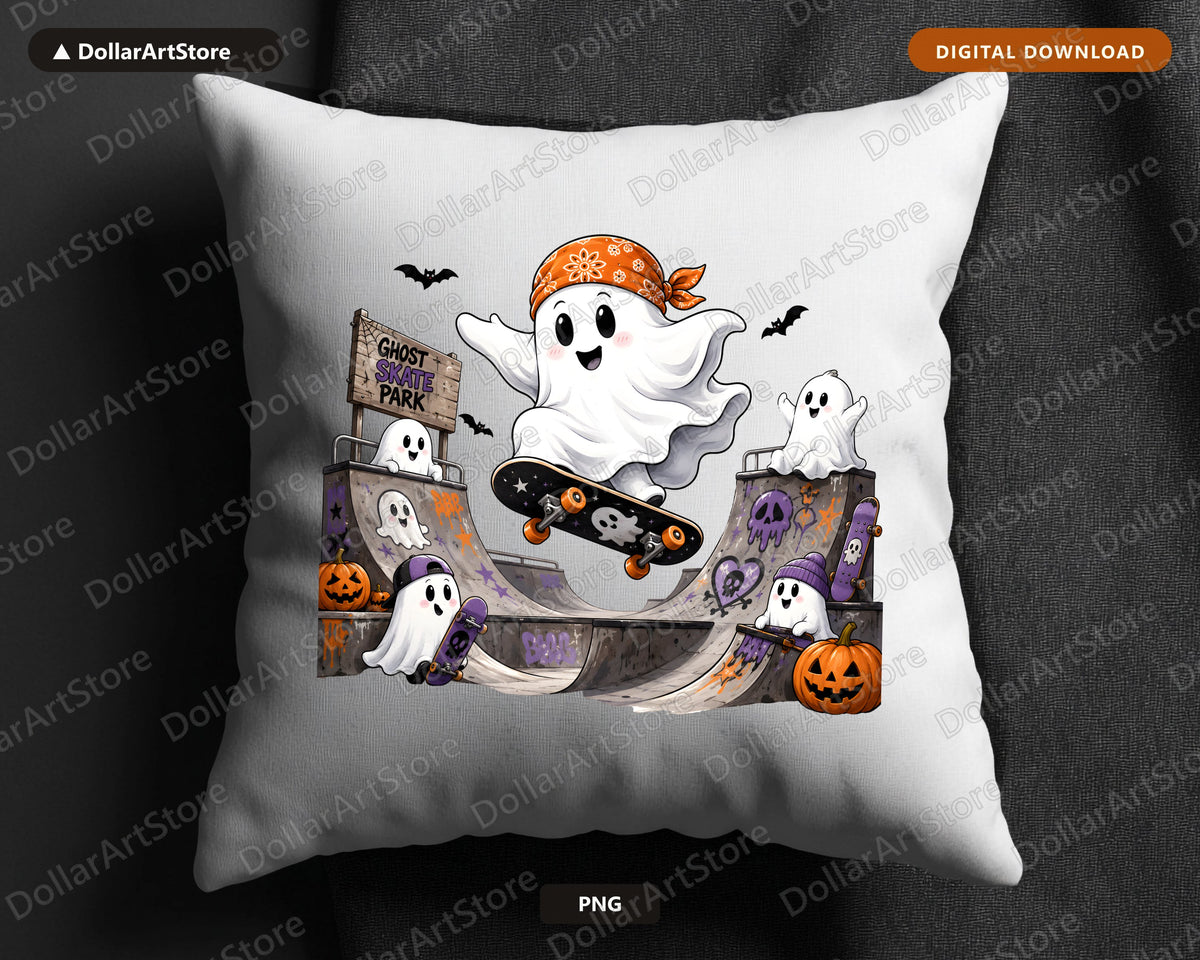 Cute Halloween Ghost Skate Park PNG, Sublimation Design, Shirt Design Digital Download