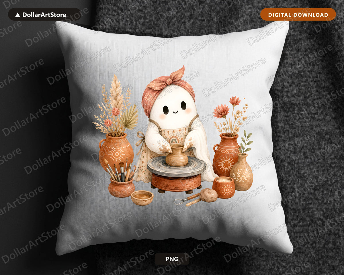 Boho Ghost PNG, Pottery Ceramic Art, Sublimation Design Digital Download