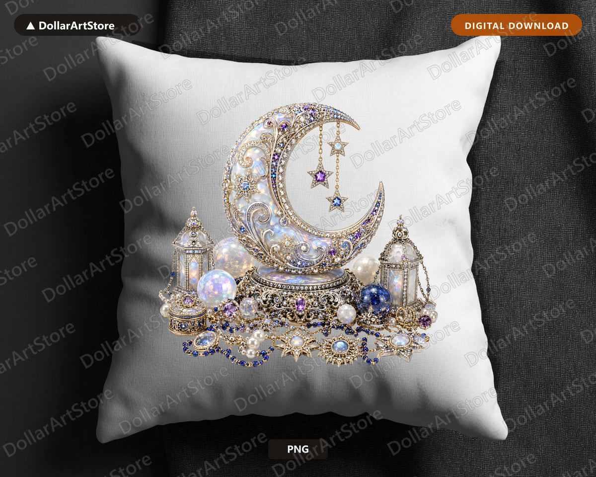 Ornate Celestial Moon PNG, Gothic Jewelry Design, Sublimation Download