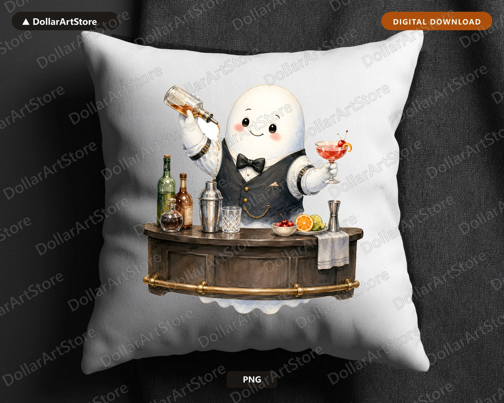 Cute Bartender Ghost PNG, Sublimation Design, Digital Download