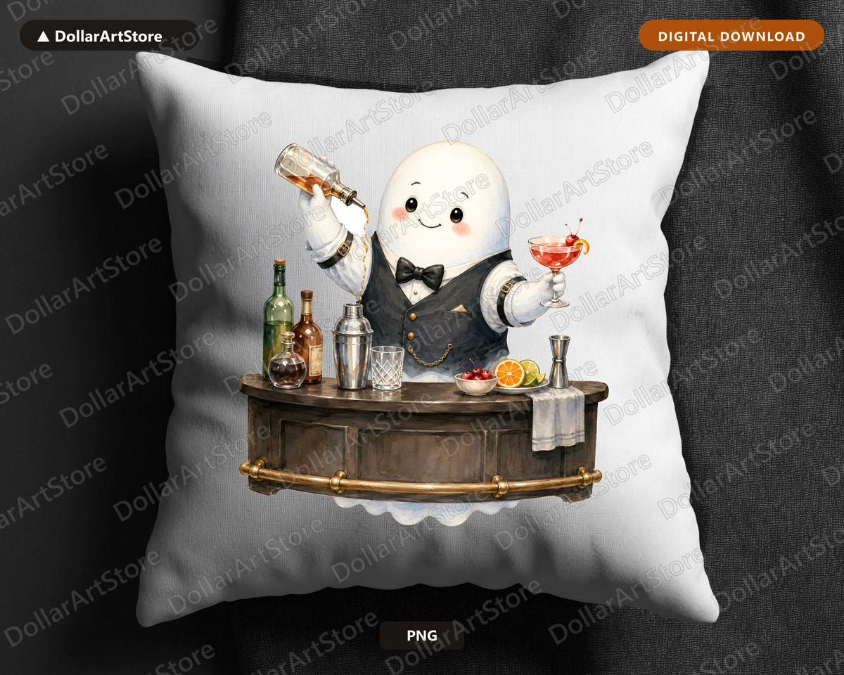Cute Bartender Ghost PNG, Sublimation Design, Digital Download