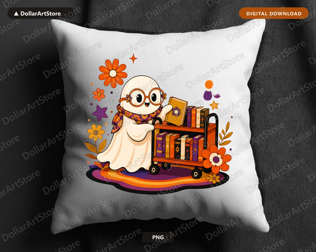 Bookish Ghost PNG, Retro Sublimation Design, Shirt & Tumbler Digital Download