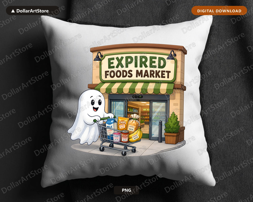Cute Ghost PNG, Expired Foods Market, Halloween Sublimation Design Digital Download