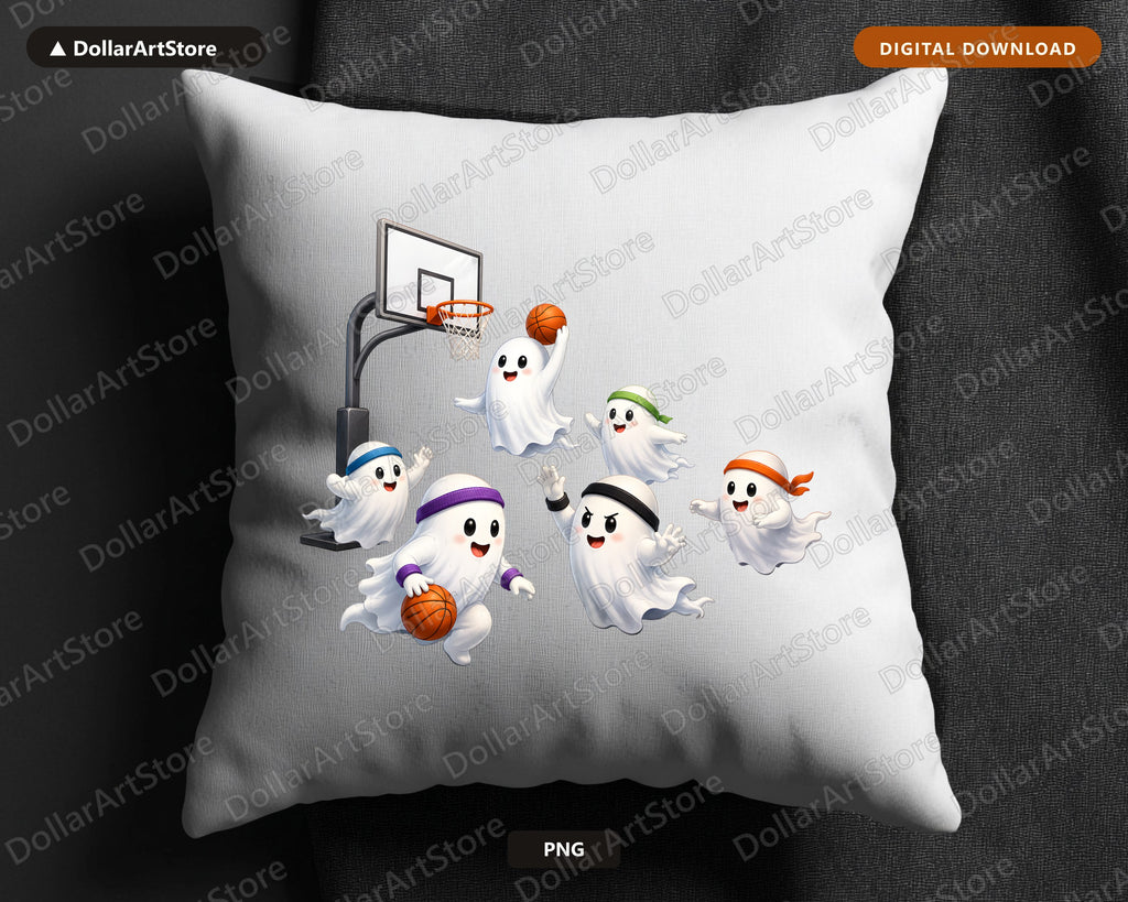 Cute Basketball Ghosts PNG, Sublimation Design, Halloween Sports Shirt Design
