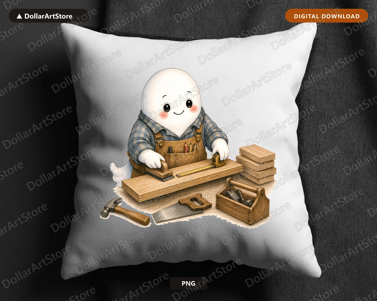 Cute Ghost Carpenter PNG, Sublimation Design, Shirt Design Digital Download