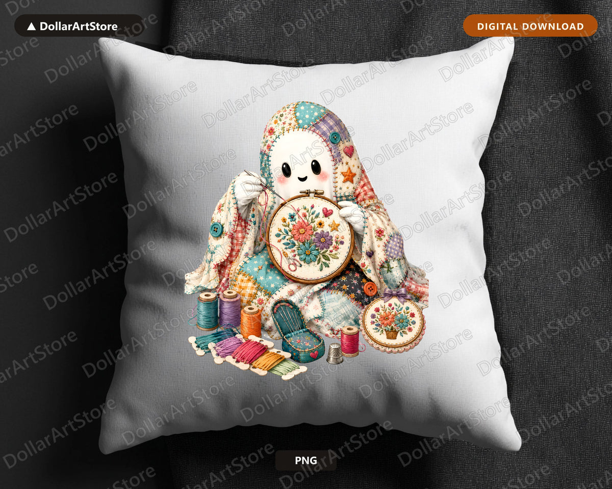 Crafting Ghost PNG, Embroidery Art Sublimation Design, Cute Ghost Shirt PNG