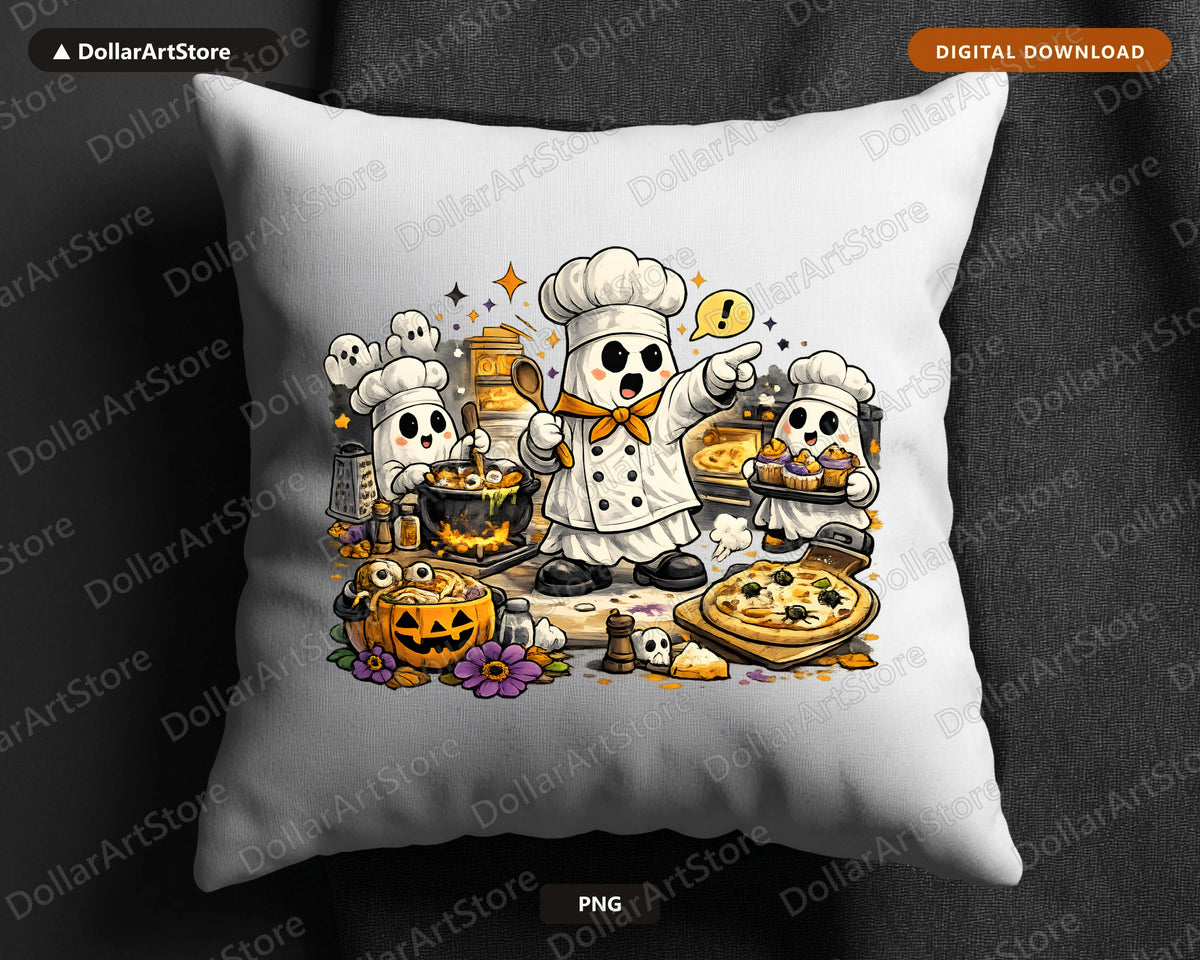 Cute Halloween Ghost Chef PNG, Sublimation Design, Shirt & Mug Design
