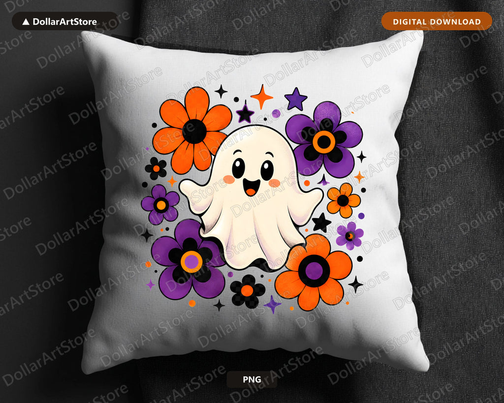 Cute Halloween Ghost PNG, Flower Sublimation Design, Shirt & Tumbler Print