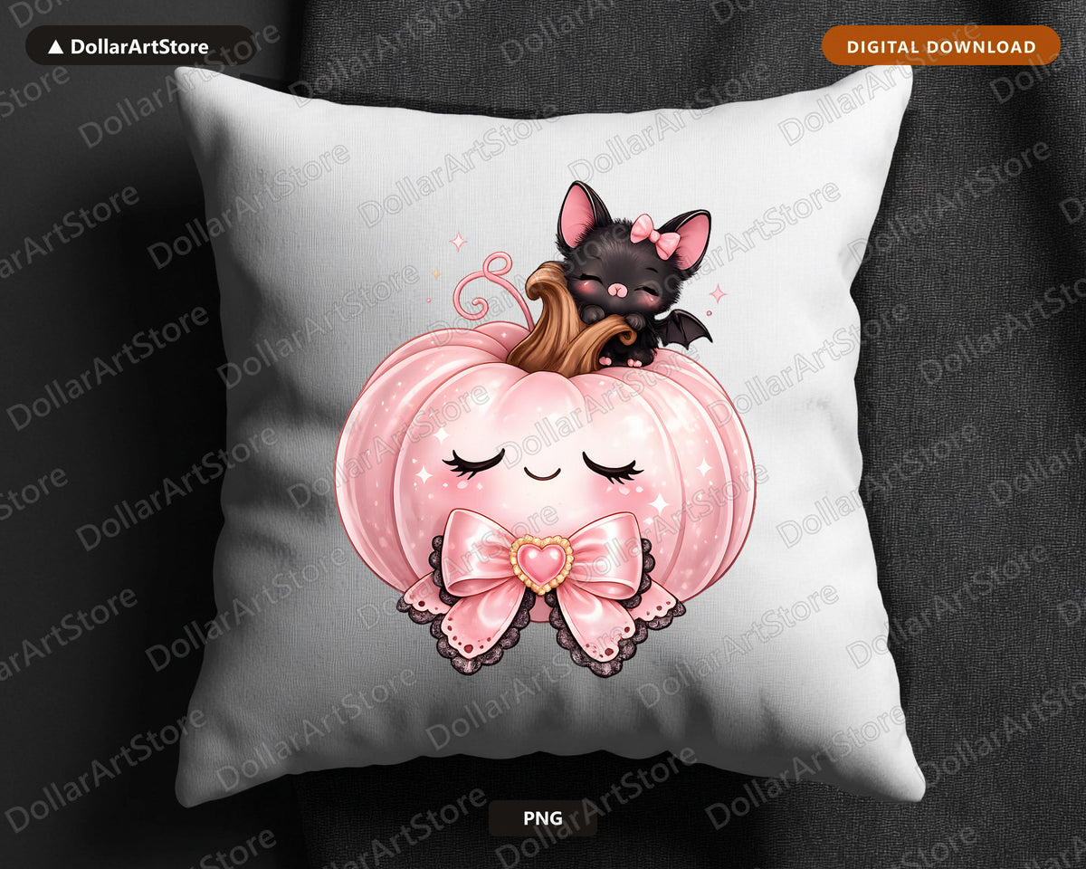 Coquette Halloween PNG, Pink Pumpkin Bat Design, Sublimation Shirt PNG Download