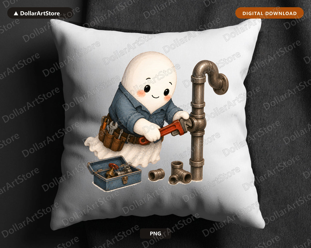 Cute Plumber Ghost PNG, Sublimation Design, Shirt Design Digital Download