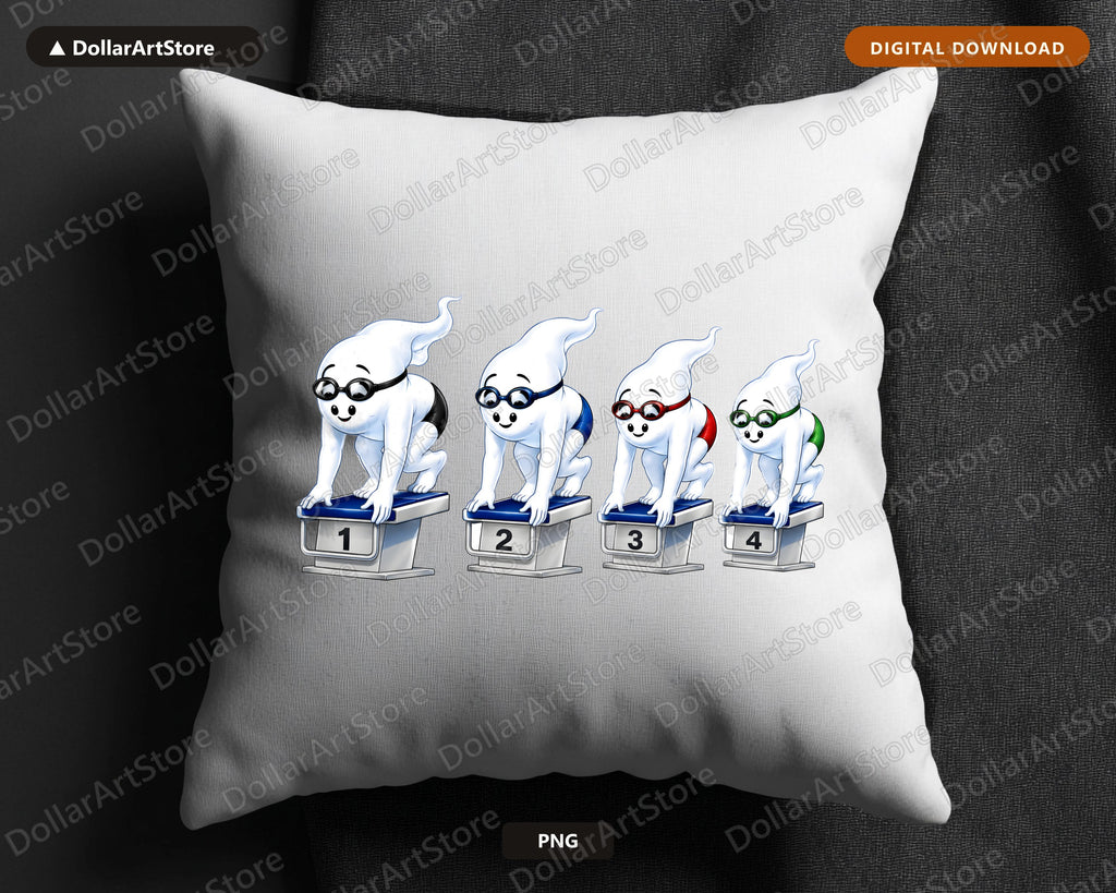 Cute Halloween Ghosts PNG, Swimming Spirits, Sublimation Design, Shirt Digital Download