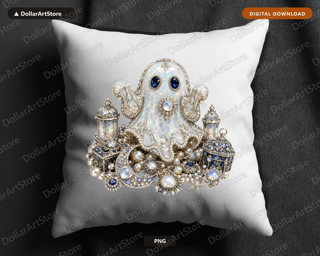 Gothic Jeweled Ghost PNG, Sublimation Design, Halloween Shirt Design Digital Download