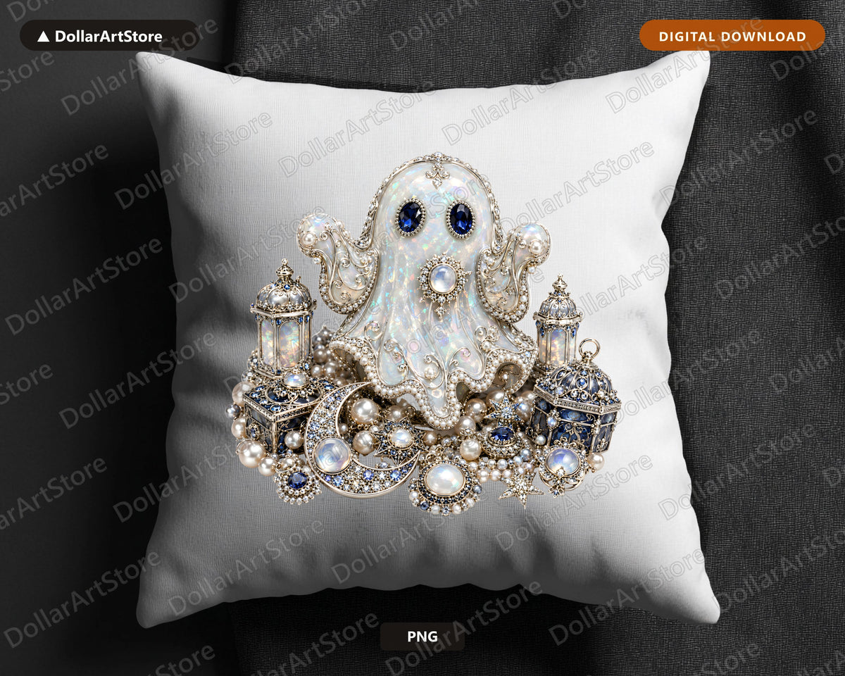 Gothic Jeweled Ghost PNG, Sublimation Design, Halloween Shirt Design Digital Download