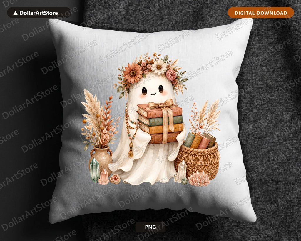 Bookish Ghost PNG, Autumn Sublimation Design, Cute Shirt Design Digital Download