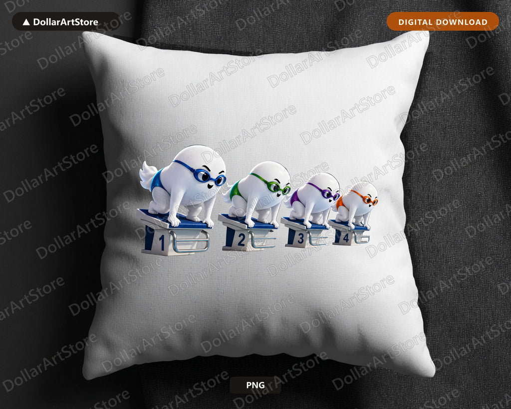 Cute Halloween Ghost PNG Swimming Sublimation Design | Shirt & Tumbler Digital Download
