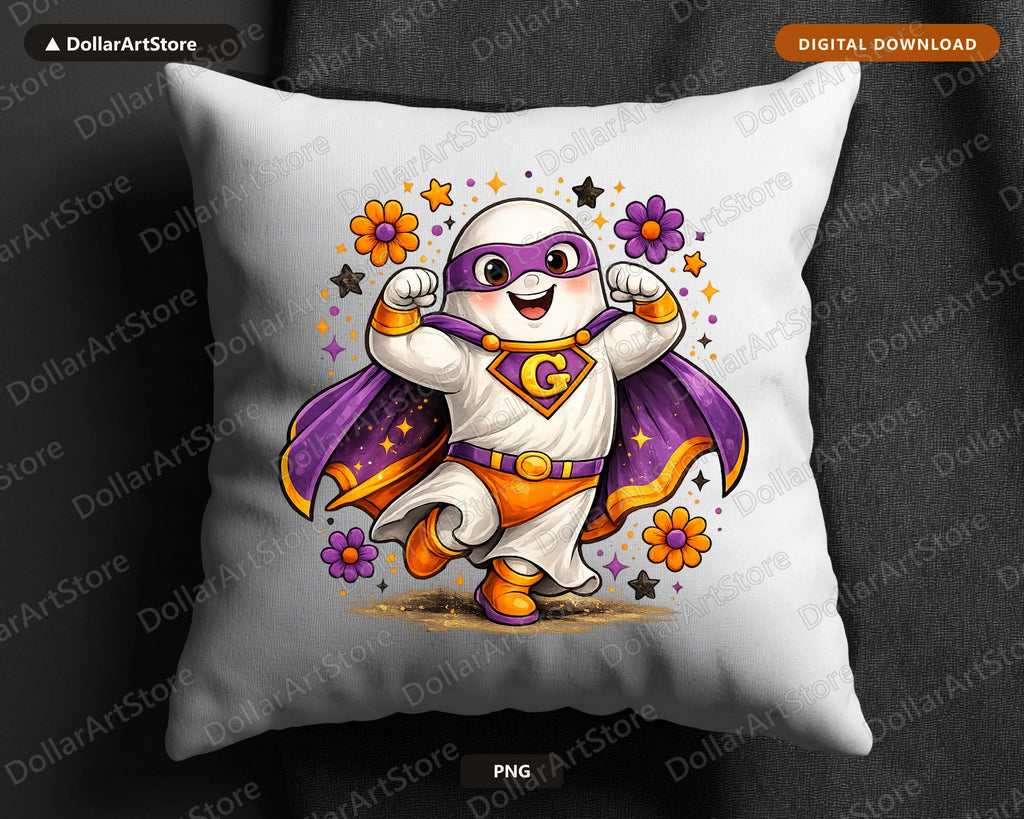 Cute Superhero Ghost PNG, Halloween Shirt Design, Sublimation Download