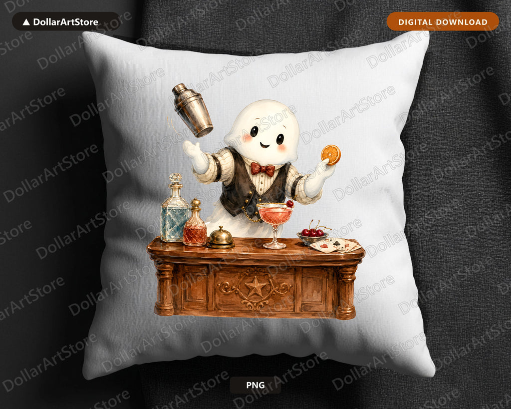 Cocktail Bartender Ghost PNG, Western Saloon Design, Sublimation Download