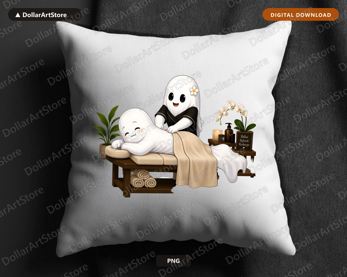 Cute Ghost PNG Sublimation Design, Spa Relaxation Shirt Design Digital Download