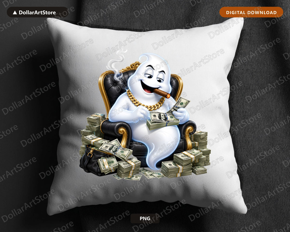 Cute Ghost PNG Sublimation Design, Funny Money Ghost Shirt Design Digital Download